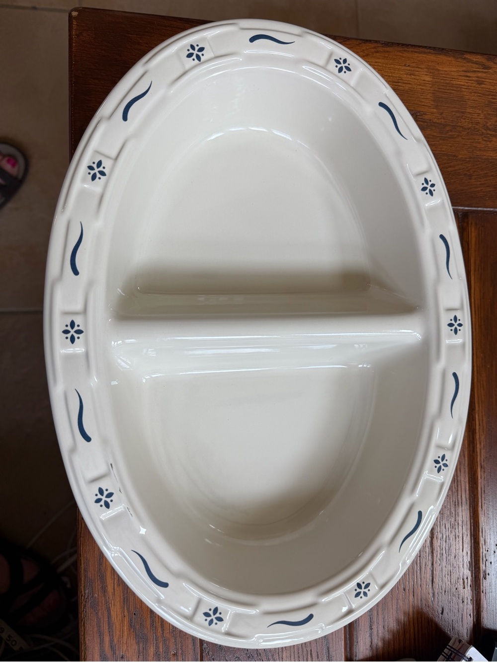 Longaberger Classic Woven Traditions Blue Divided Bowl EUC